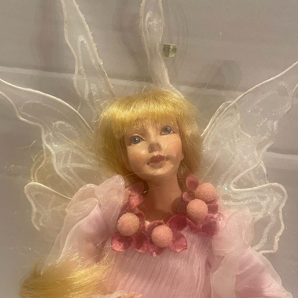 Christmas ornament Fairy Doll with Pink Dress and Wings 12”